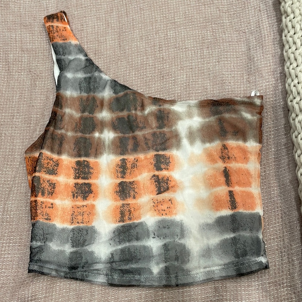 Urban outfitters own shoulder mesh tie dye crop top